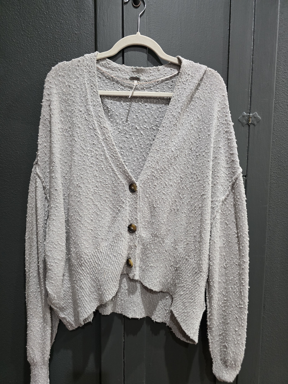 Free People Popcorn Knit V-Neck Button Cardigan - Light Grey
